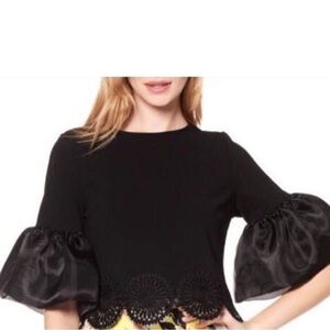 Joseph Ribkoff top Organza Puff Short Sleeve decorative crochet hem size 12